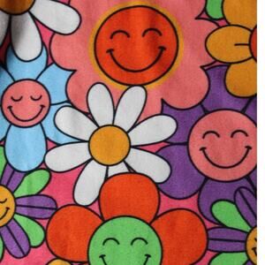 Deerose Happy Face Daisy Bell Bottom Flare Leggings Bright Colorful Hippie M